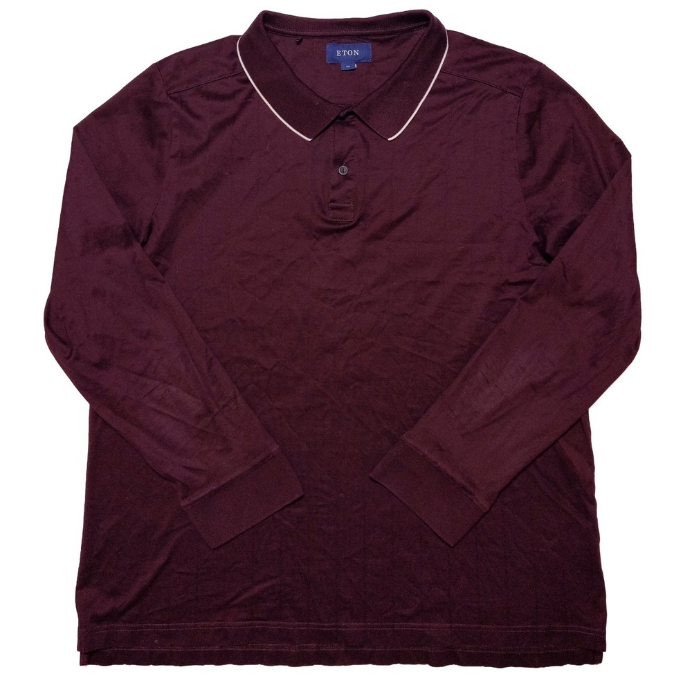 ETON of Sweden Long Sleeve Polo Shirt Jersey Maroon Red XXL 2XL